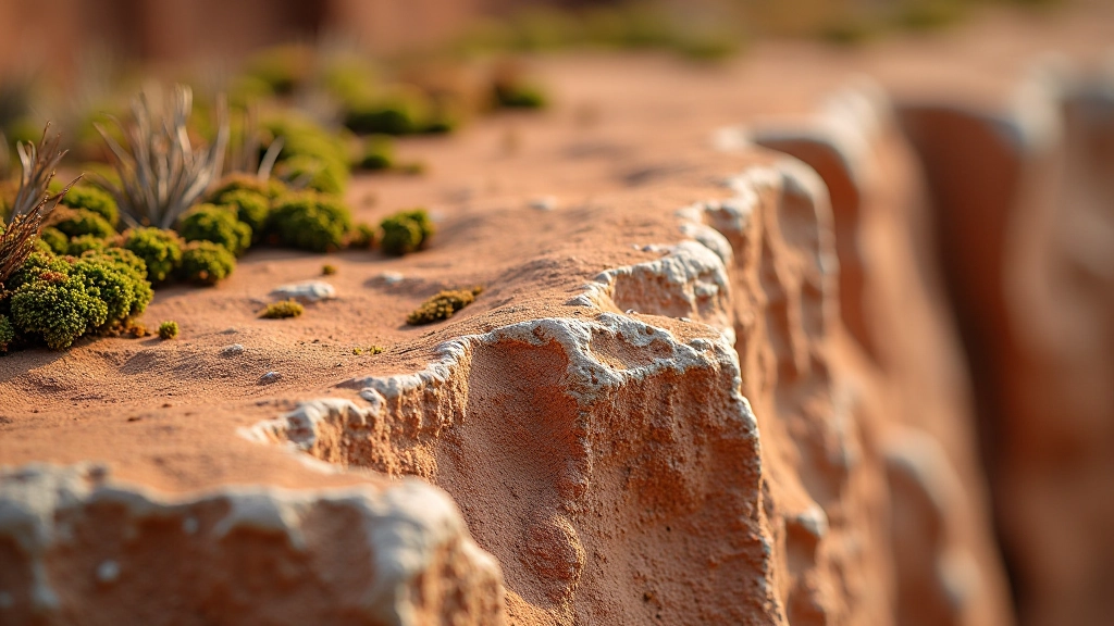 Close-up detail of weathered sandstone rock surface showing texture, color variations, and erosion patterns